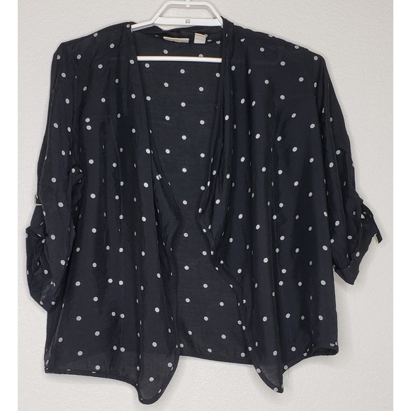 Chico's Sweaters - Chicos Cardigan Top Sz 2 Black White Polka Dot 3/4 Sleeve Open Front Nylon Blend